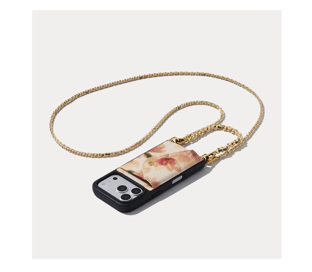 NWT Bandolier Lily Duet Crossbody Wristlet Phone CASE Chain FLORAL 15 PRO iphone